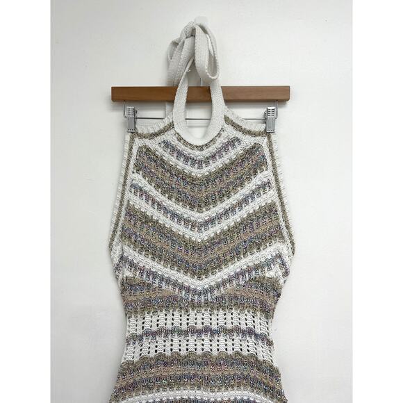 NWT Ramy Brook Cara Sequin Halter Neck Crochet Knit Bodycon Midi Dress - Large - Picture 7 of 16